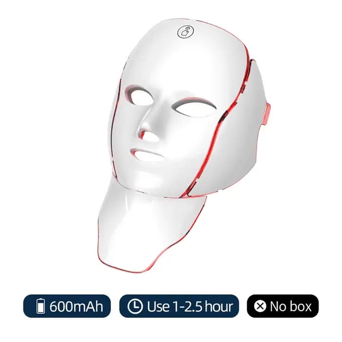 Masque Facial LED 7 couleurs avec lumière LED pour le cou, masque Photon, rajeunissement de la peau,
