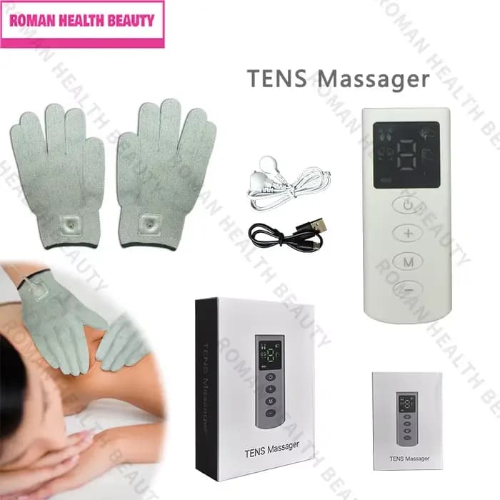 Gant de Massage EMS TENS en Fiber d'argent conducteur sans fil, Rechargeable par USB, soulagement de