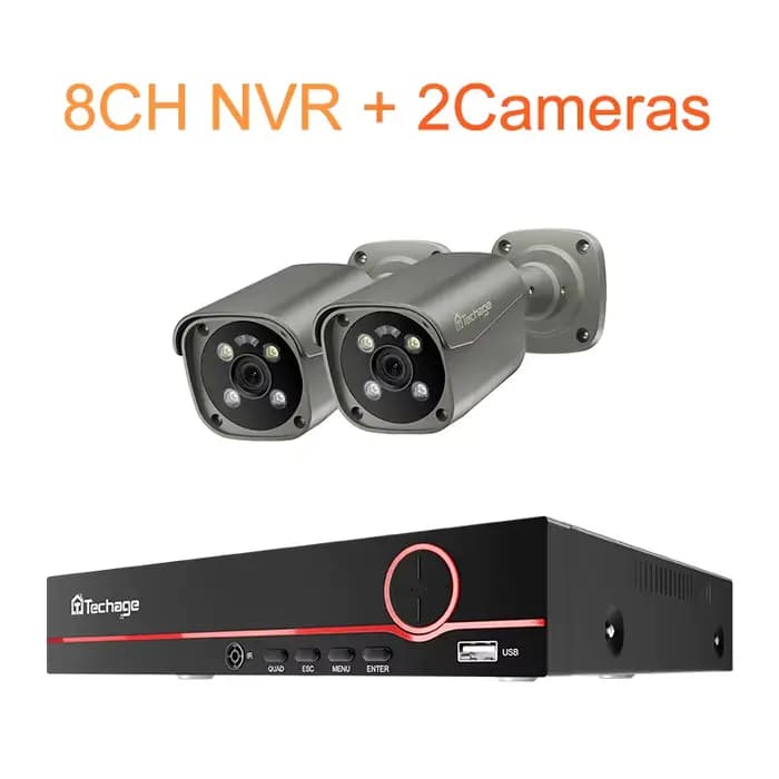 Techage-Système de caméra de surveillance 4K 8MP, kit NVR PoE 8CH, détection humaine, lumière rouge-