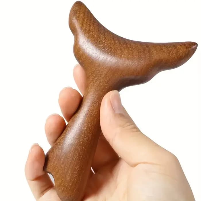 1 outil Gua Sha en bois de santal doré en forme de queue de poisson, masseur multifonctionnel pour l