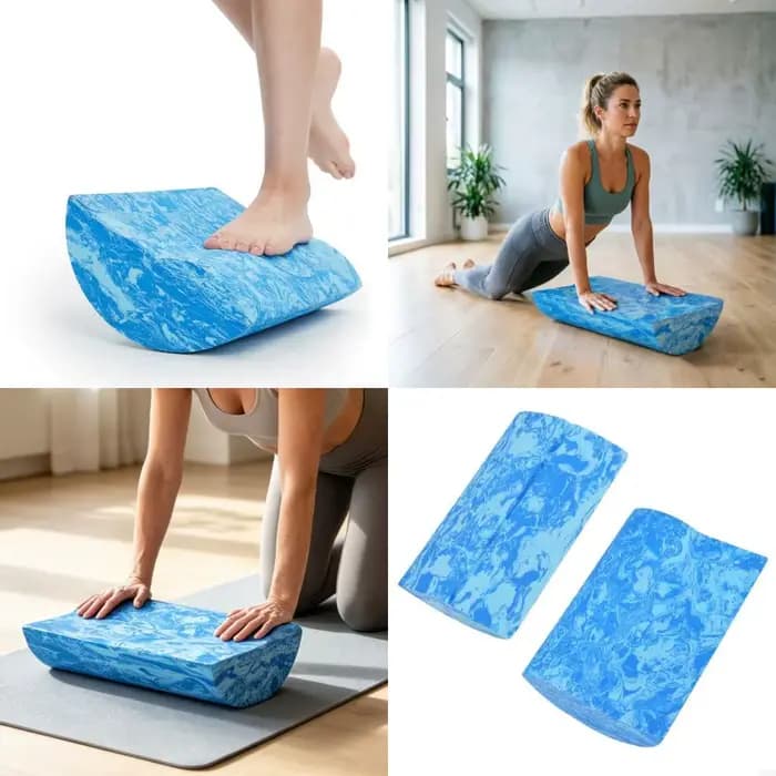 Ensemble support pratique tapis avec articles rembourrés marbrés bleus pour Pilates, routines d'étir