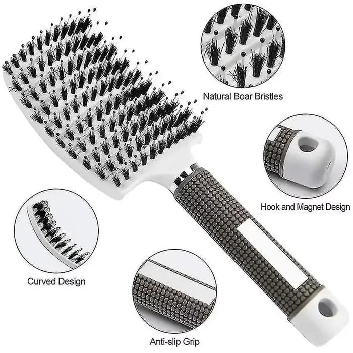 Brosse à cheveux peigne de Massage du cuir chevelu brosse à cheveux poils de sanglier en Nylon femme