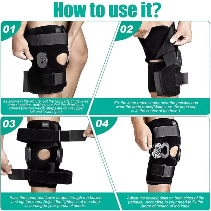 Genouillère réglable articulée, Support de genou avec stabilisateurs latéraux, cadrans de verrouilla