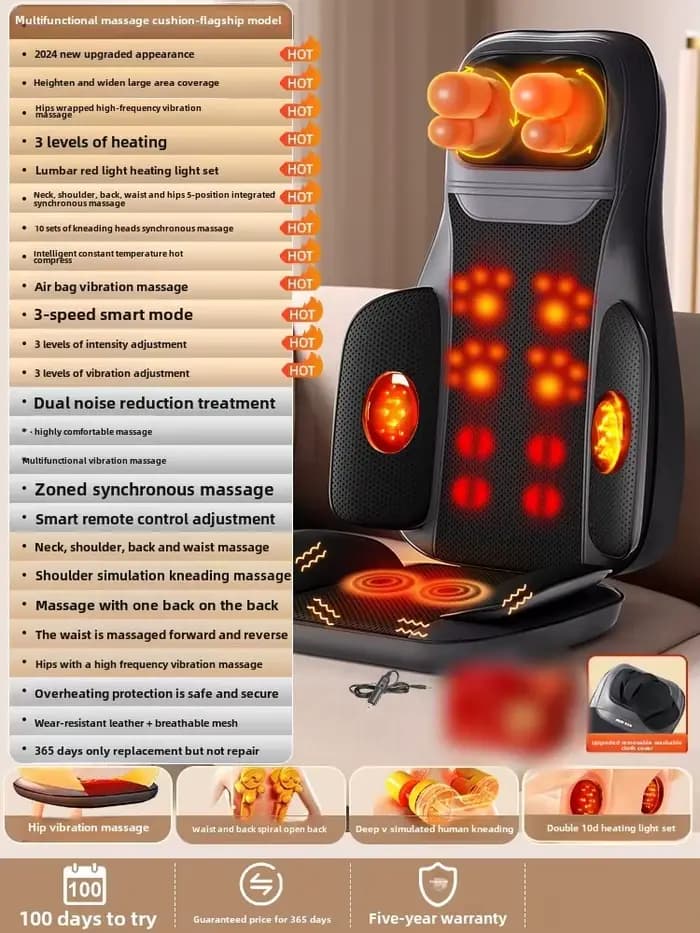 Coussin de siège de Massage avec chaleur, chauffe-vibration complet du corps, masseur de dos pour co