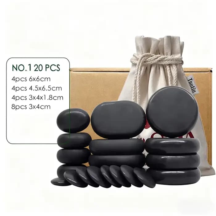 Tontin – Lot de 20 pierres de massage en basalte de lave, outils de massage ronds pour soulager le s
