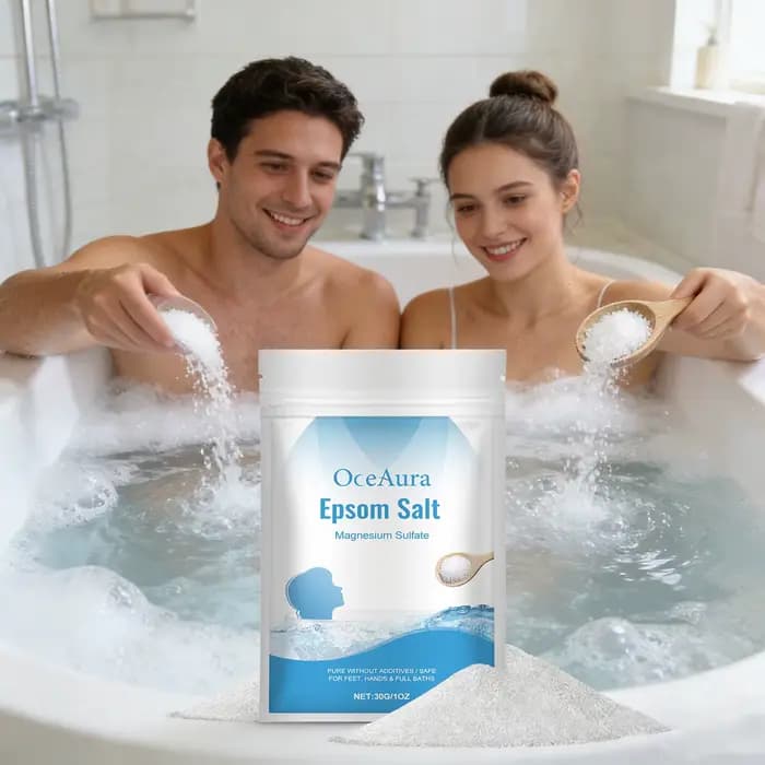 Sel Epsom avec bulles pour le bain, cristaux de bain en sulfate de magnésium pour la récupération mu