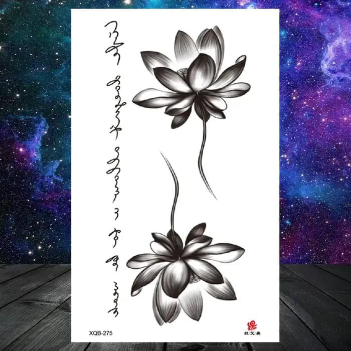 Faux Tatouage Temporaire Anni Fleur pour Femmes et Bol, Autocollant, Pivoine, Lys, Rose, Noir