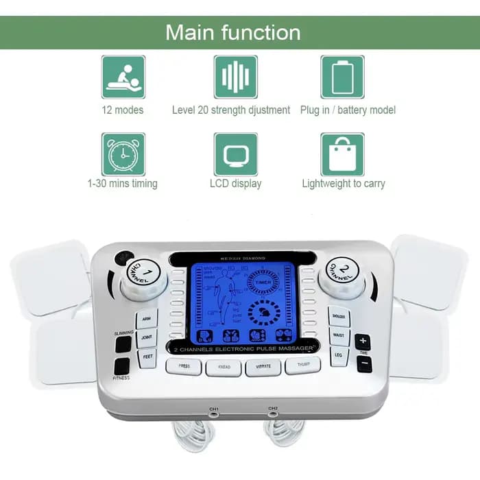 Électrostimulateur TENS EMS masseur Stimulation musculaire électrique 12 Modes dispositif de physiothérapie basse fréquence traitement de Relaxation