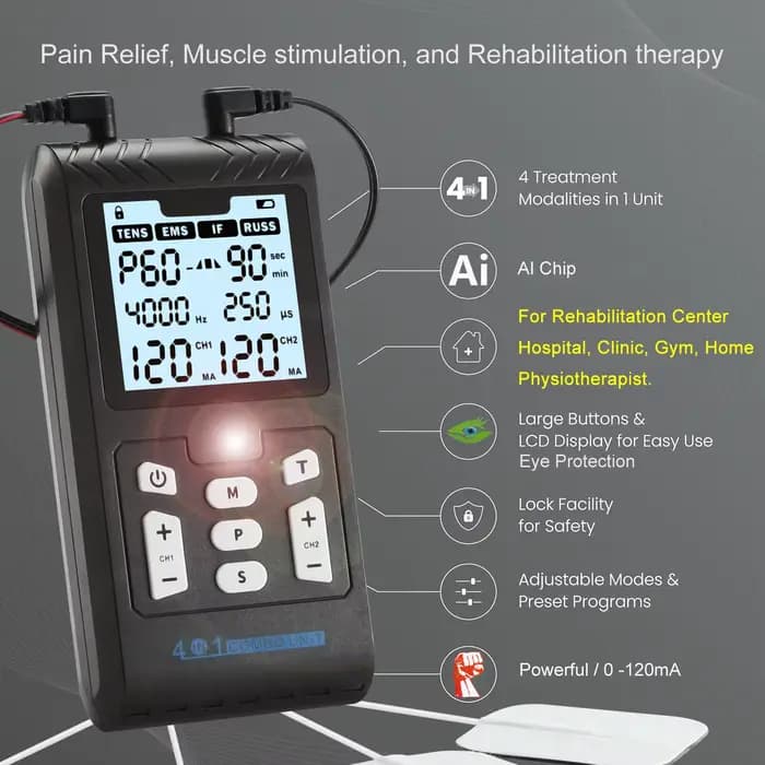 Stimulateur musculaire électrique 4 en 1 EMS Interférentiel Appareil de physiothérapie haute fréquence