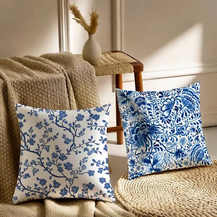 Housse de coussin en porcelaine bleue et blanche, taie d'oreiller en lin lavable, douce pour canapé-lit, décoration confortable pour la maison
