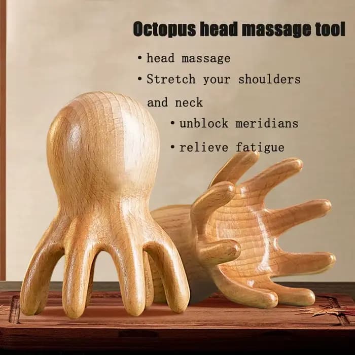 Peigne de massage en bois de hêtre Octopus pour le dos et le corps