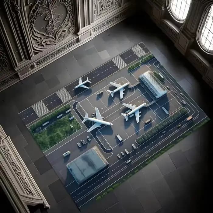 Tapis Terminal d'aéroport d'avion, tapis de jeu réaliste sur le thème de l'aviation pour chambre d'enfants ou décor de salle de jeux