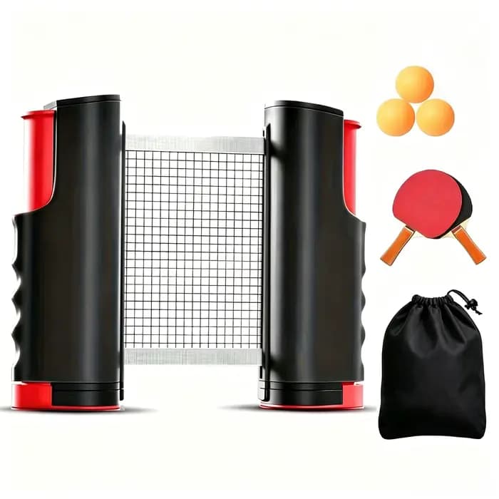 Ensemble de filet de tennis de table extensible, kit d'entraînement portable pour le tennis de table, comprenant un filet extensible, 2 raquettes, 3 balles et accessoires sportifs