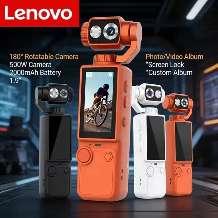 Caméra sportive portable Lenovo HD Wifi, mini caméra sportive pour moto et vlogging, idéale pour les voyages et la conduite à vélo.