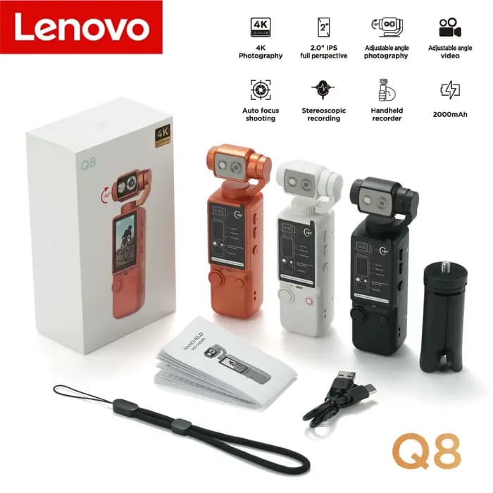 Caméra portable sportive Lenovo HD Wi-Fi, mini enregistreur de conduite pour vélo, avec lumière d'appoint intégrée pour vlogging et sports