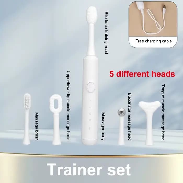 Appareil de rééducation musculaire de la langue électrique, outils de massage pour l'entraînement des muscles de la bouche et de la langue avec têtes de massage interchangeables.