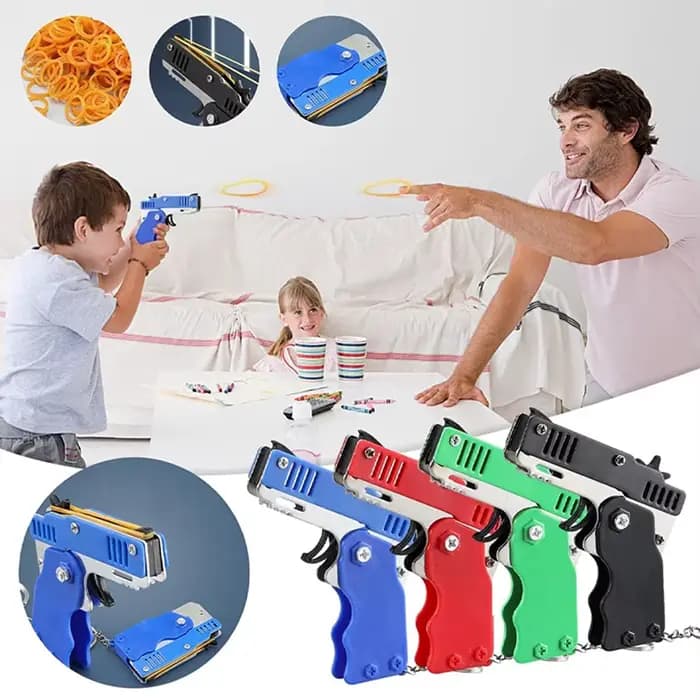Jouet d'élastique en métal éclaté-Mini jouet de lanceur pliant avec porte-clés et 60 bandes de caoutchouc, cadeau parfait pour noël
