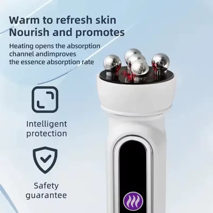 Rouleau de massage facial chauffant EMS avec LED, photothérapie et massage rotatif pour la réduction des pores et des ridules