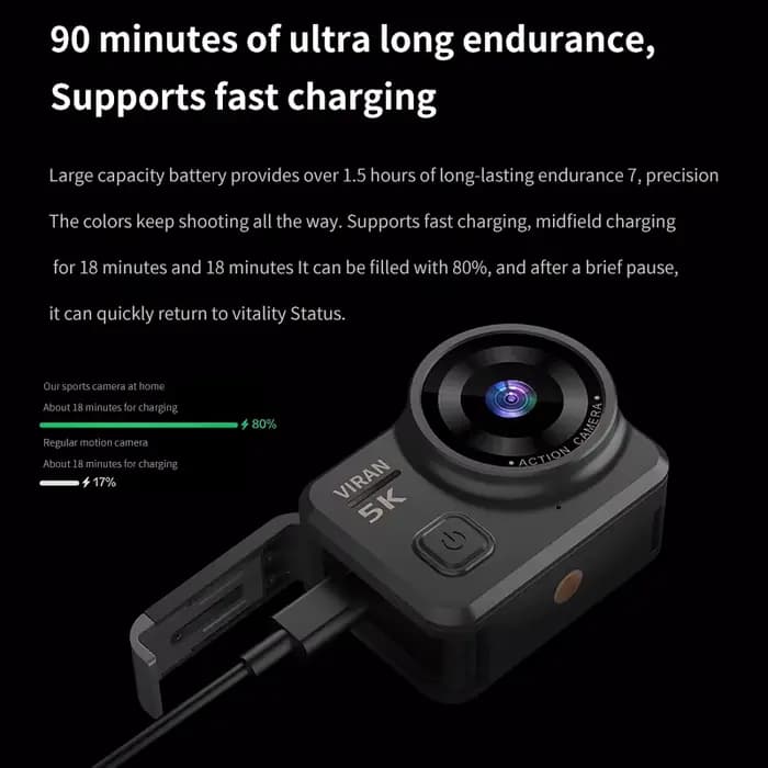 Caméra d'action VIRAN V10 5K, étanche, caméra sportive 4K, écran tactile LCD 2,0 pouces, stabilisation EIS, caméra embarquée, détection de mouvement, enregistrement