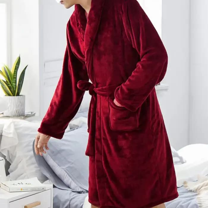 Peignoir de bain à revers pour hommes et femmes, manches longues, longueur aux genoux, avec poches à ceinture, flanelle, vêtements de nuit doux, Robe de Spa en peluche