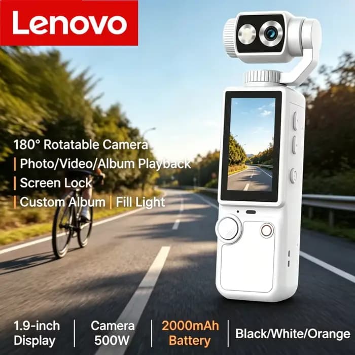 Caméra sportive portable Lenovo HD Wifi, mini caméra sportive pour moto et vlogging, idéale pour les voyages et la conduite à vélo.