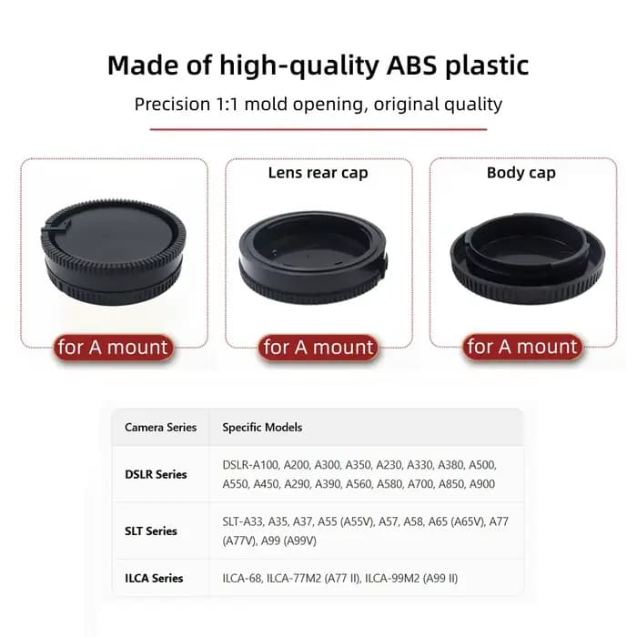 Capuchon de boîtier d'appareil photo et capuchon de monture d'objectif pour Sony A Mount A330 A350 A380 A390 A450 A500 A550 A560 A580 A700 A850 A900 A55 A57 A58 A65 A77