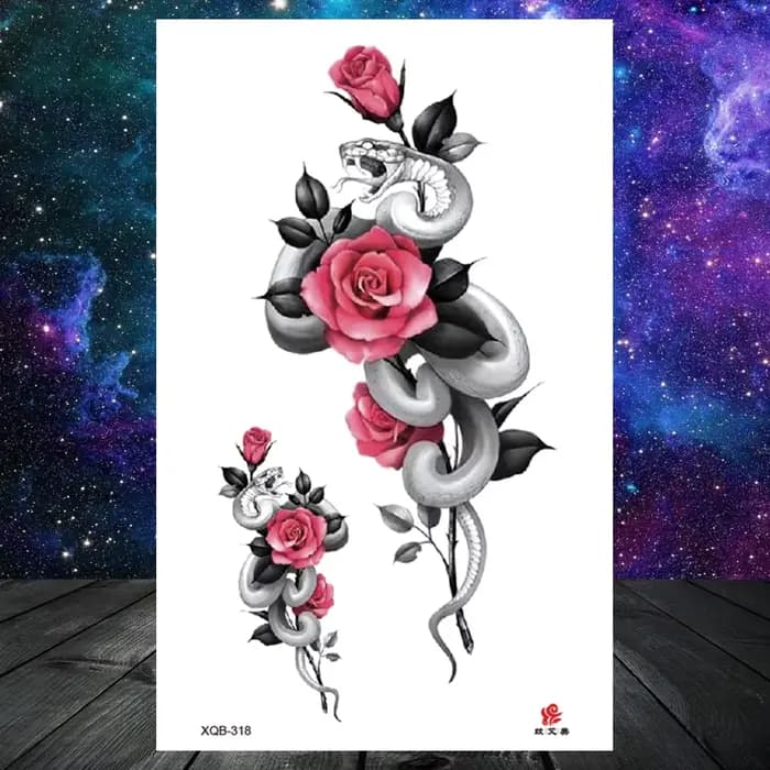 Faux Tatouage Temporaire Anni Fleur pour Femmes et Bol, Autocollant, Pivoine, Lys, Rose, Noir