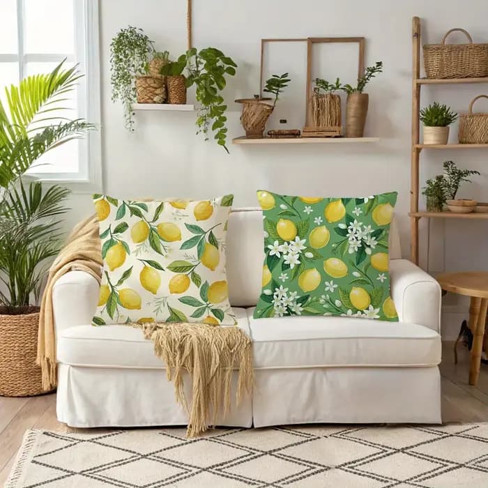 Housse de coussin rafraîchissante citron-délice florale, housse de coussin pour canapé de salon, douce et confortable, décoration de chambre à coucher