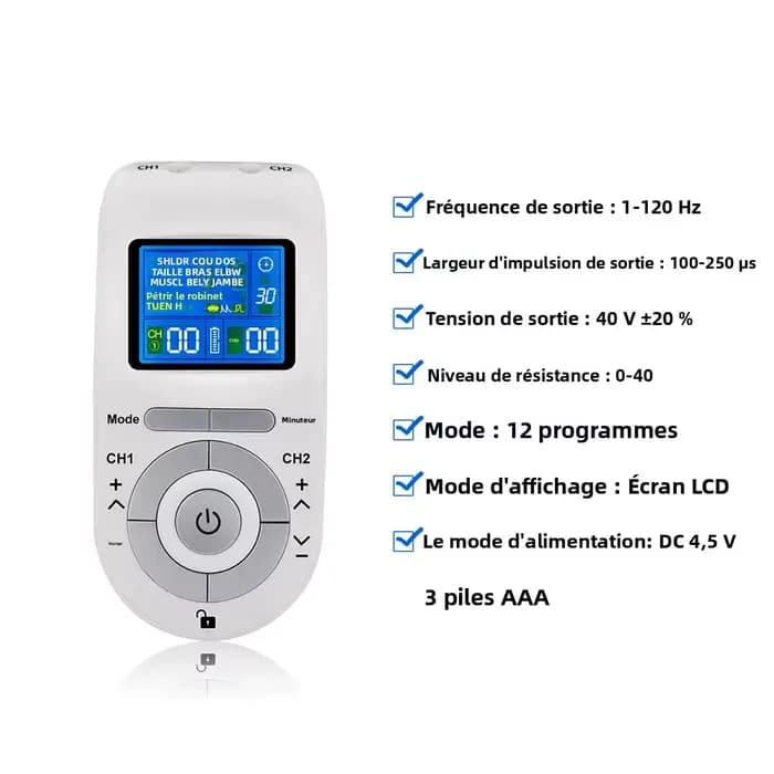 Stimulateur musculaire électrique Tens Ems Acupuncture Masseur facial et corporel Thérapie numérique Outil de massage Herald Électrostimulateur