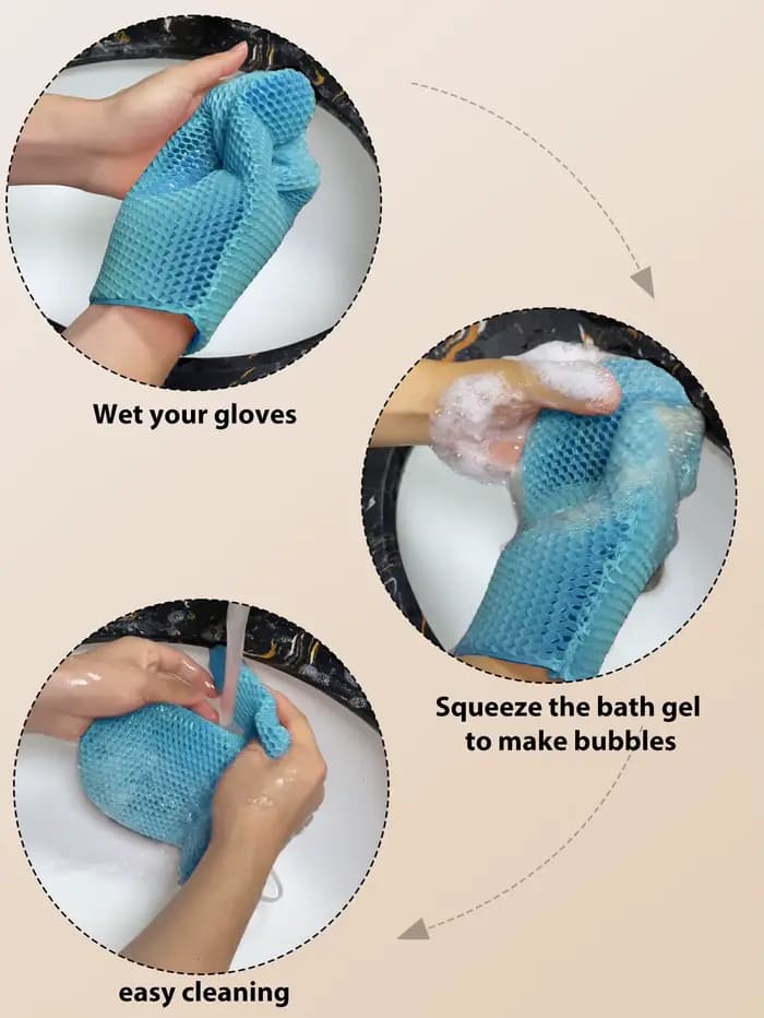 Gant de douche exfoliant avec tissage en nid d'abeille coloré et matériau antibactérien TPU haute élasticité - doux