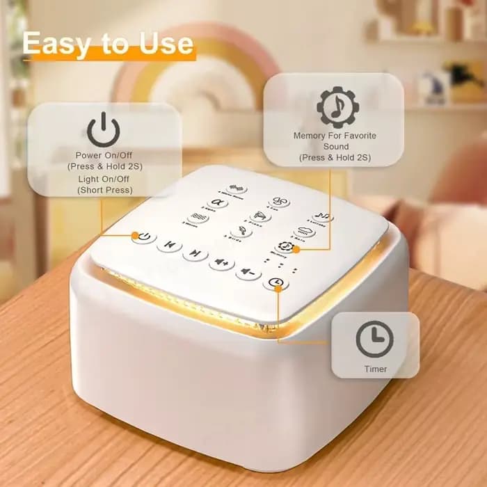 Machine à bruit blanc rechargeable avec 30 sons apaisants et lumière chaude pour un meilleur sommeil