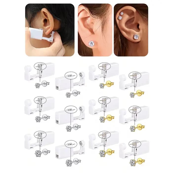 Kit de pistolet de perçage d'oreille jetable, 8 pièces, boucles d'oreilles auto-perçage à la maison, Kits de perçage de pistolet avec clous de boucles d'oreilles, petite boule CZ