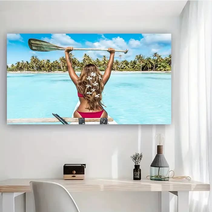 Affiche de paysage du paradis bleu de polynésie, peinture murale nordique sur toile d'art de mer et d'océan, image d'été pour décoration de maison