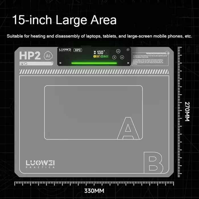 LUOWEI LW-HP2 15 ''AI coussin chauffant intelligent contrôle de température double Zone 1.74 ''affichage commande vocale chauffage rapide pour la réparation de tablettes de téléphone