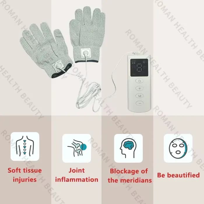 Gant de Massage EMS TENS en Fiber d'argent conducteur sans fil
