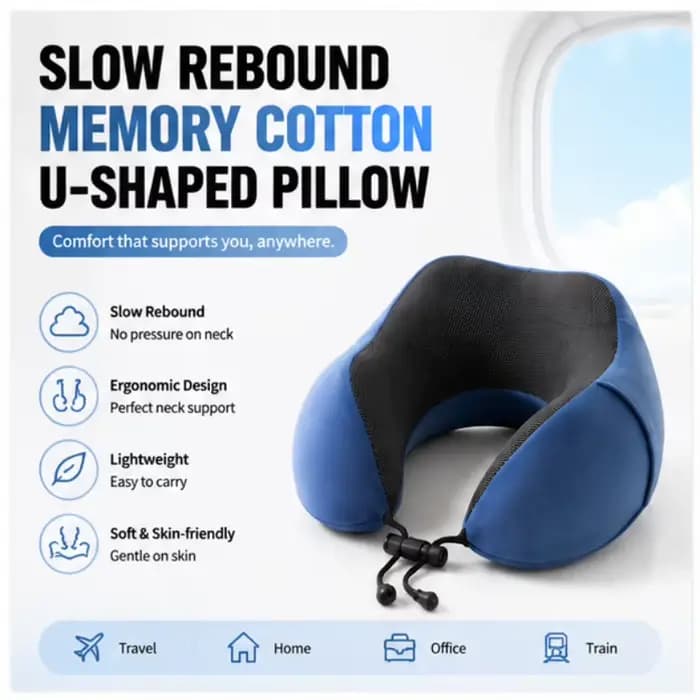 Oreiller cervical en mousse à mémoire de forme, coussin de voyage en forme de U doux pour soutenir le cou en avion