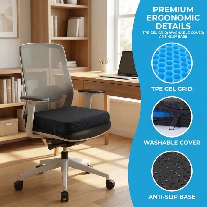Grand coussin de siège en gel épais avec housse antidérapante