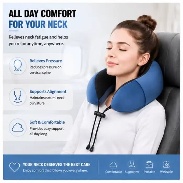 Oreiller cervical en mousse à mémoire de forme, coussin de voyage en forme de U doux pour soutenir le cou en avion