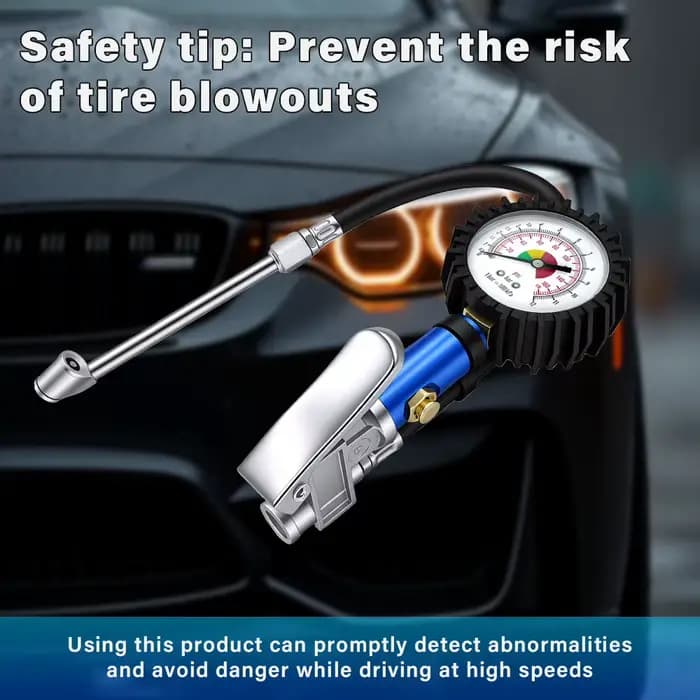 Pistolet gonfleur auto-serrant 12 bar avec manomètre de pression des pneus haute précision 170 PSI et connecteur rapide pour compresseur d'air SUV