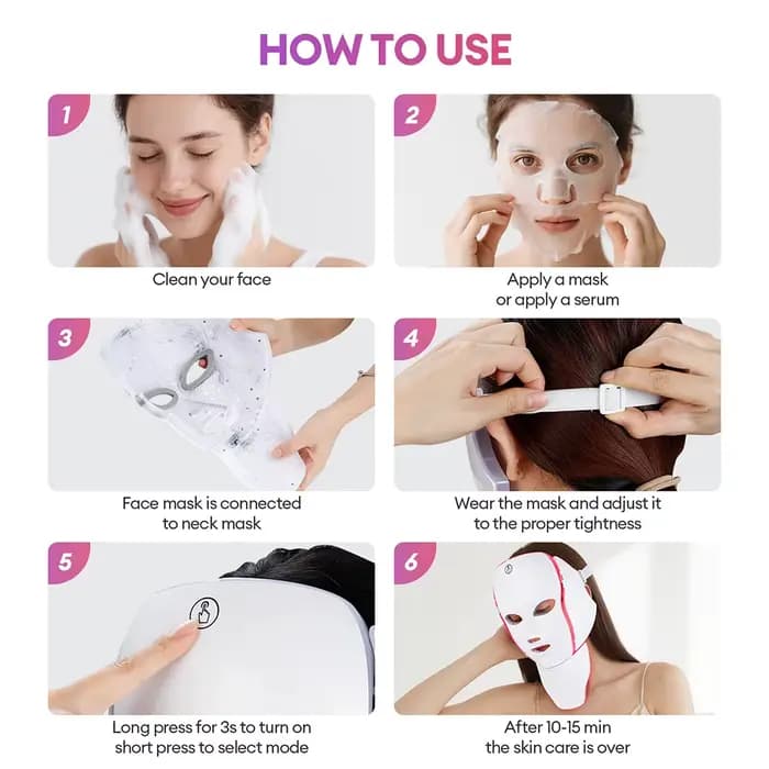 Masque Facial LED 7 couleurs avec lumière LED pour le cou