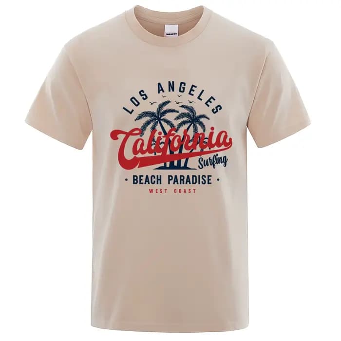 T-Shirt à Col Ras du Cou en Coton pour Homme, Vêtement Surdimensionné, Respirant, à la Mode, Los Angeles, California Beach Paradise