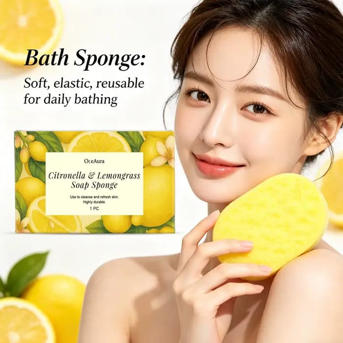 Éponge de bain exfoliante à la citronnelle et au citron pour le contrôle du sébum