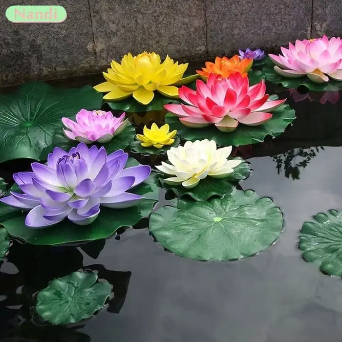 Décoration de piscine de fleurs artificielles, feuille de Lotus et de Lotus, aménagement paysager de plantes vertes, accessoires flottants pour aquarium, nénuphar, 1/2 pièces