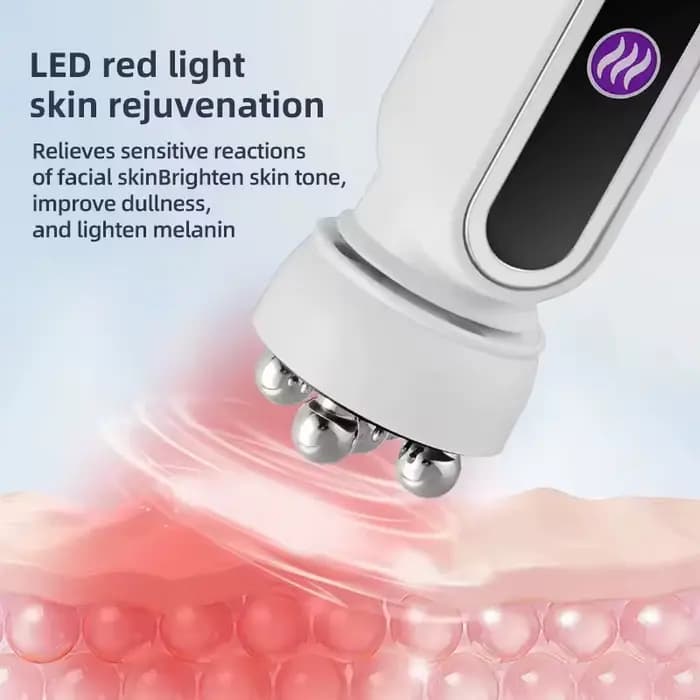 Rouleau de massage facial chauffant EMS avec LED, photothérapie et massage rotatif pour la réduction des pores et des ridules