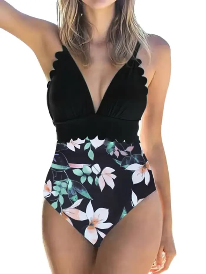 Maillot de bain une pièce taille haute, sexy, col en v, push up, col licou, garniture festonnée, vêtements de plage, monokini brésilien