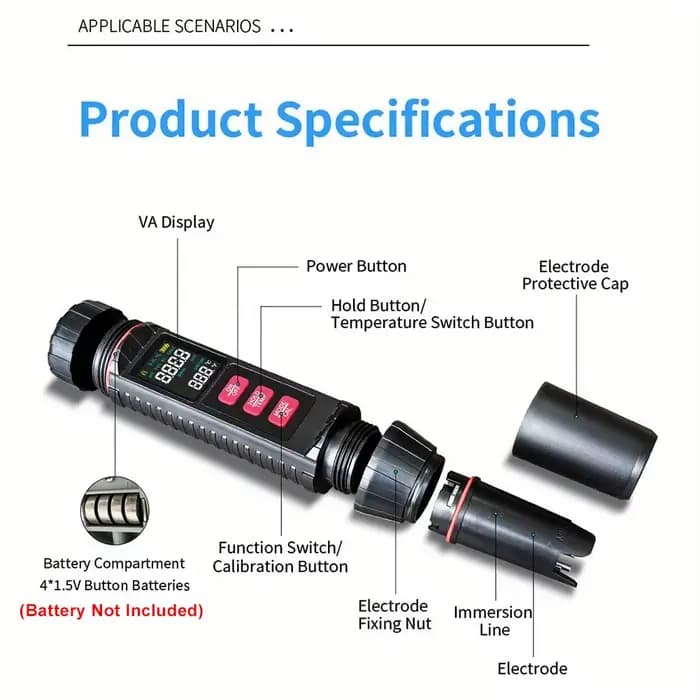 Testeur de qualité de l'eau 7 en 1 TDS/EC/SAL/S.G/Temp/PH/ORP/SG pour laboratoire, piscines, aquariums, tests d'eau potable