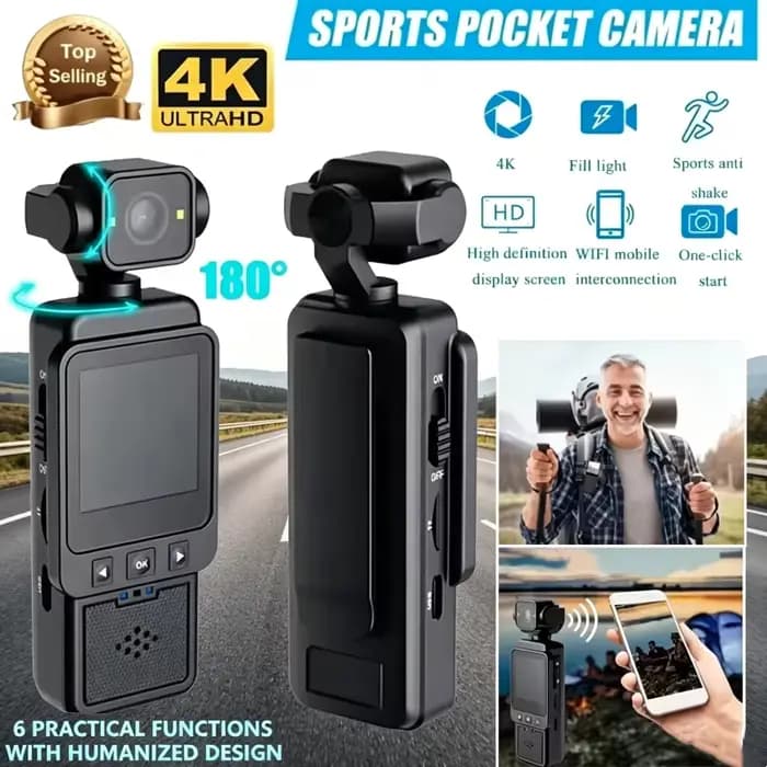 Pour Xiaomi caméra de sport portable avec objectif rotatif à 180 degrés 4K HD sans fil Wifi enregistreur vidéo caméra de lumière de remplissage intégrée