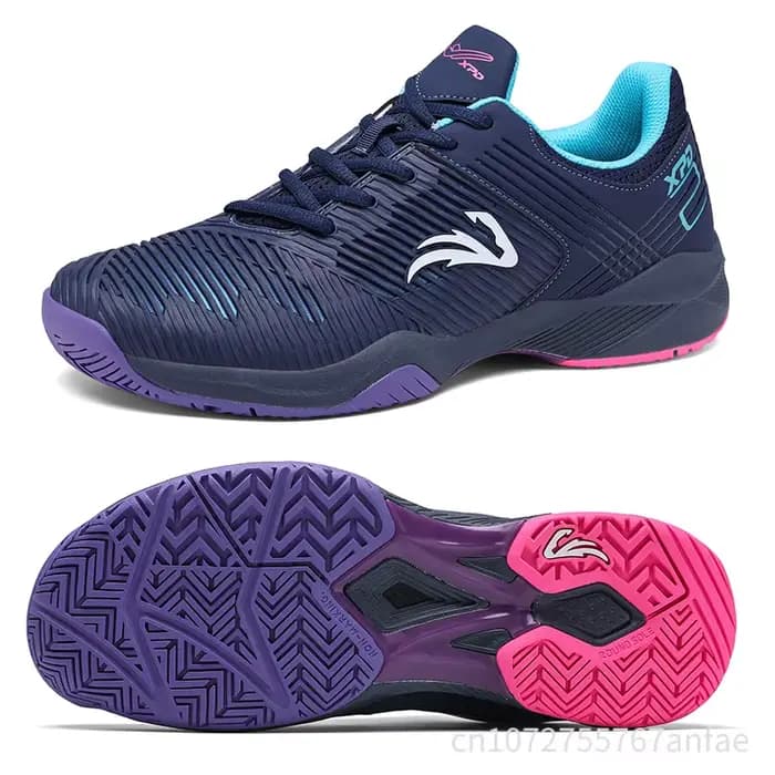 Chaussures de tennis professionnelles pour hommes et femmes, noires et bleues, chaussures de badminton pour couples, antidérapantes, pour terrain intérieur, chaussures de tennis de table de marque
