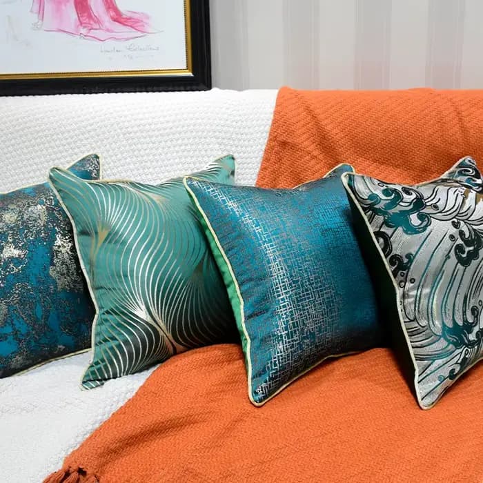 Housse de coussin jacquard bleu-vert haute précision, moderne et luxueuse, pour canapé, décoration de salon, 50x50cm, 40x60cm, pour la maison