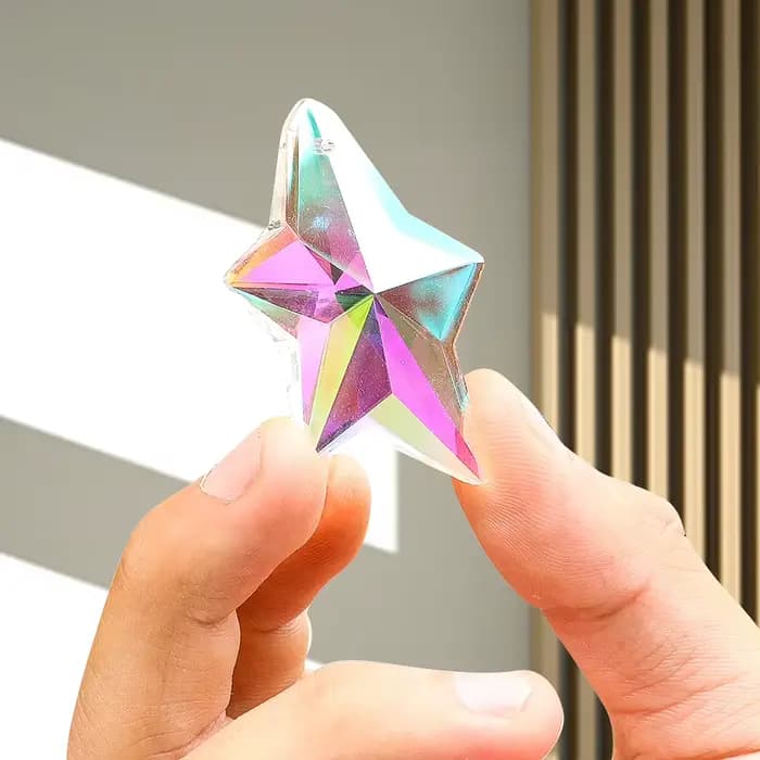Prisme en verre à facettes laser, étoile de mer Neptune, pendentif en cristal, pentagramme, attrape-soleil arc-en-ciel, lustre Dangle, document AB, 38mm, 50mm